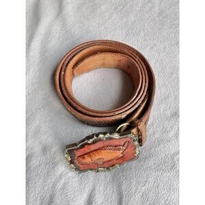 Vintage American Buckle Fish Belt Size 44 USA Brass Western Leather